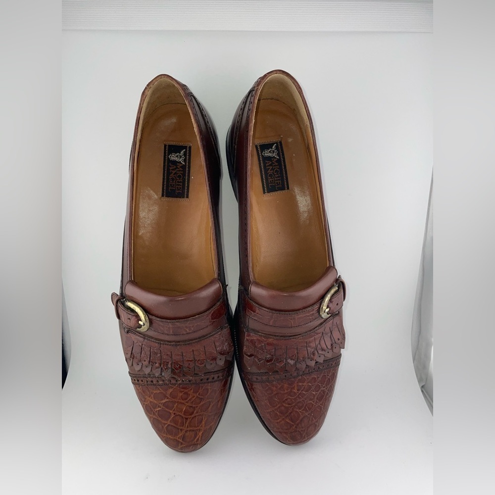 MIGUEL ANGEL Tassel Crocodile Brown Sz 10.5B Men Slip-On Loafers Made In Spain - Picture 3 of 11